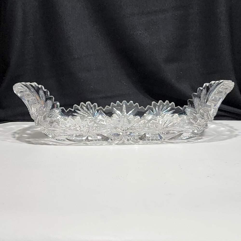Antique RARE American Brilliant Cut Crystal Glass Celery 12” x 4.25” Dish. - Picture 5 of 16